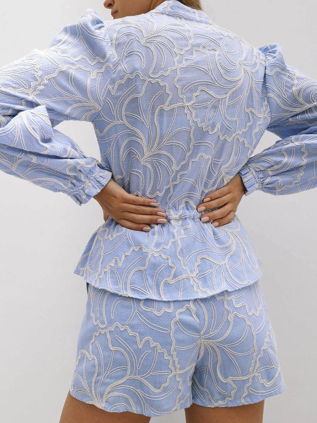 Garda Applique Cotton Shirt | Pastel Blue