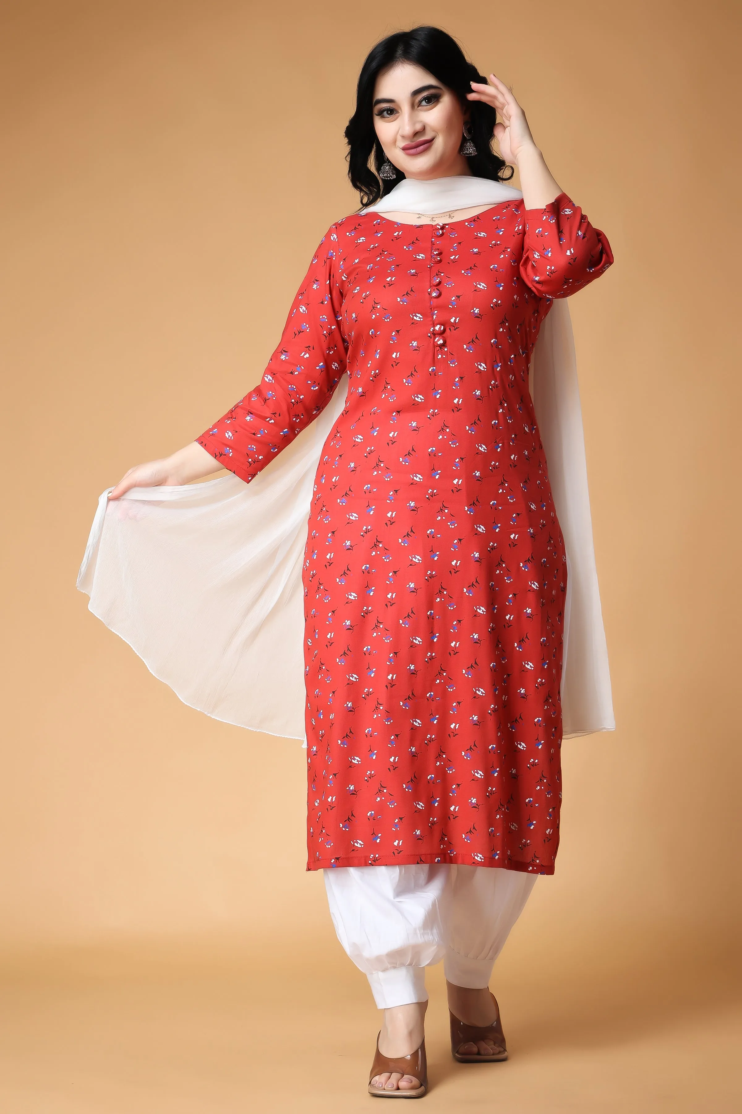 Garden of Roses Rayon Kurta Set