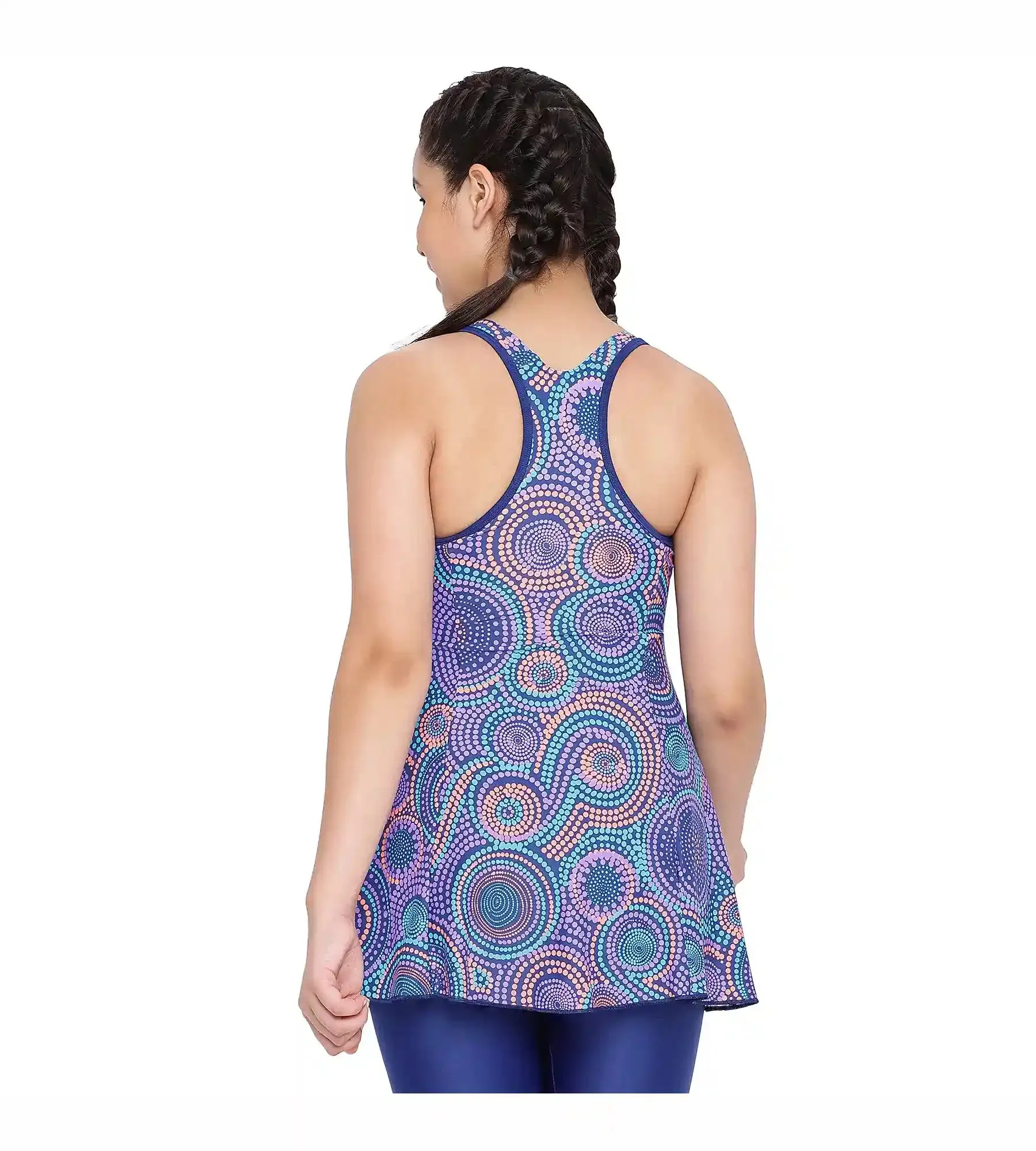 Girl's Endurance Printed Swimdress With Boyleg - Ammonite & Soft Coral