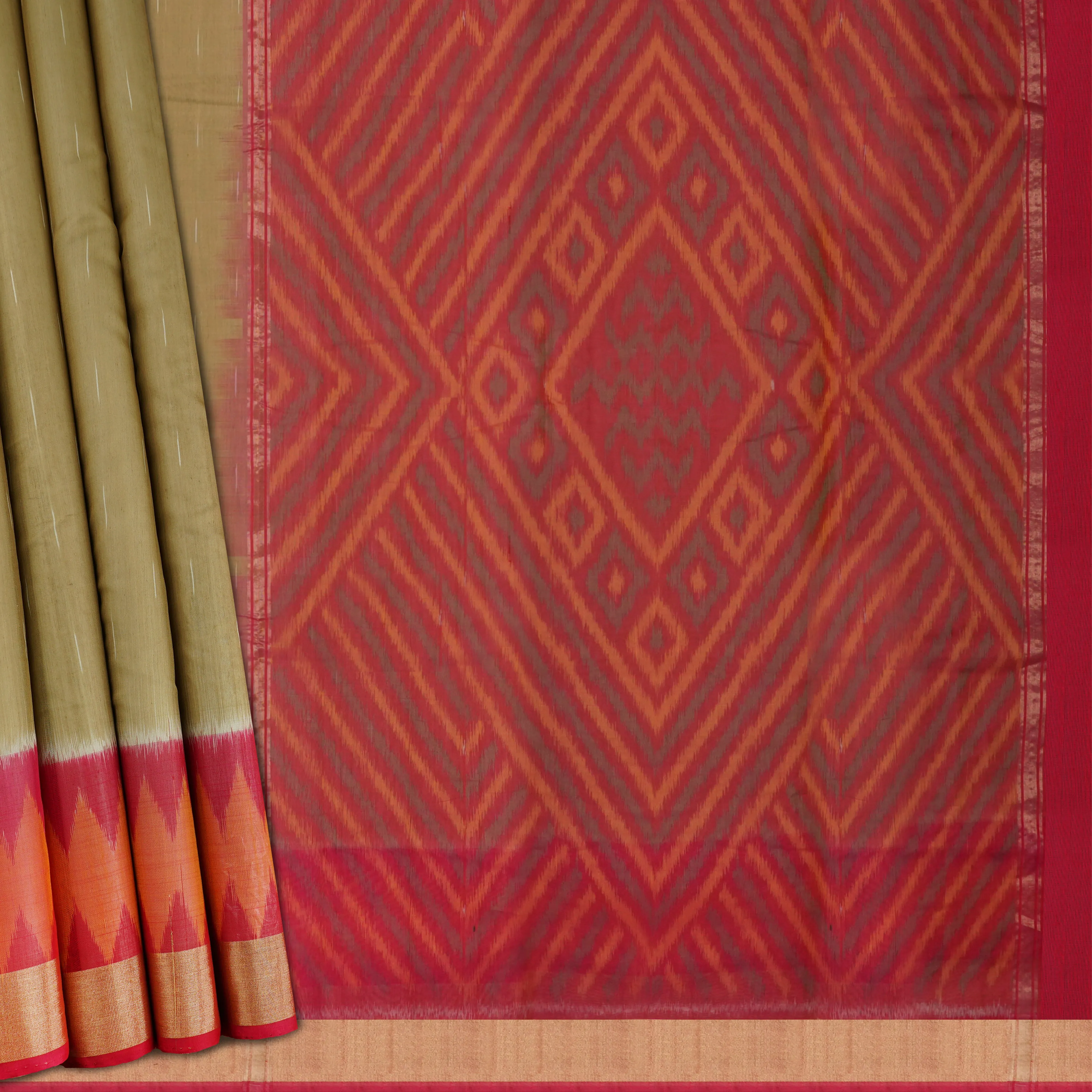 Handwoven Green with Pink Cotton Saree - 1690T007859DSC