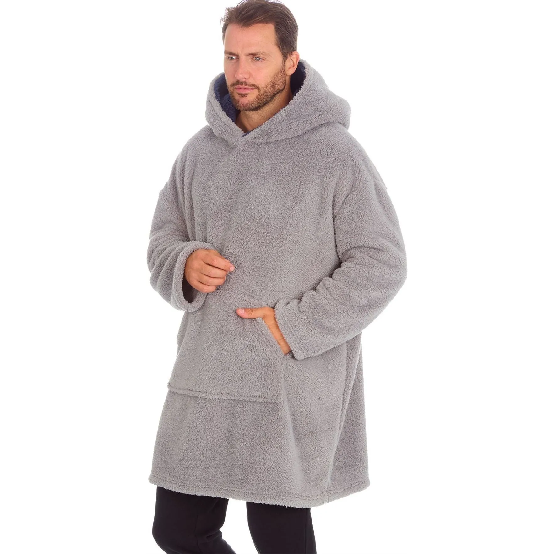 Huggable Hoodie Fleece Oversized Mens Blanket Hoody - Grey