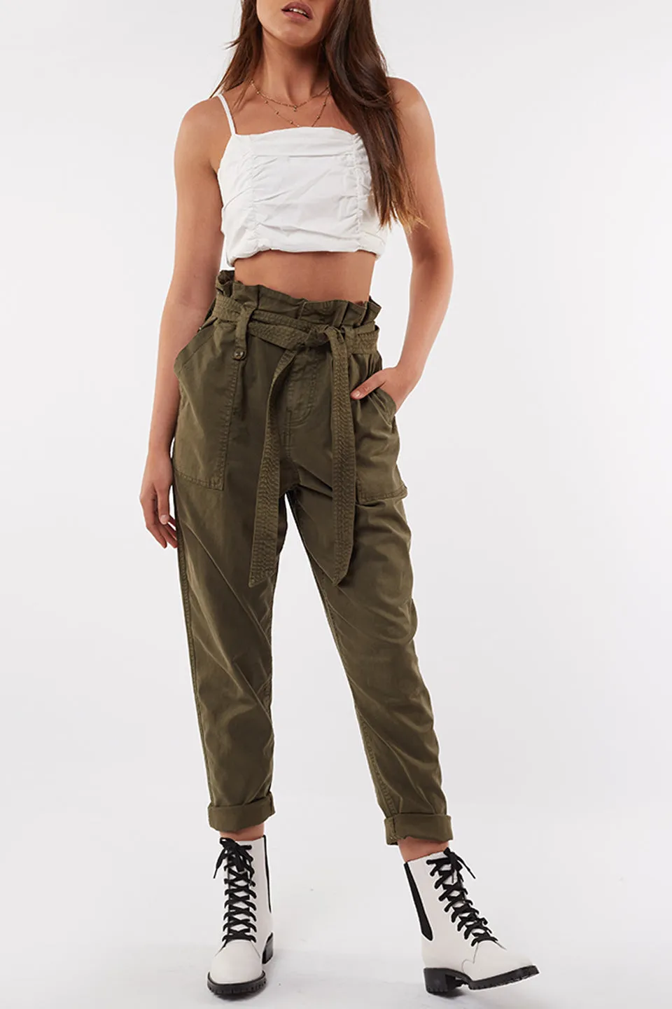 Jane Twill Khaki High Waist Pant