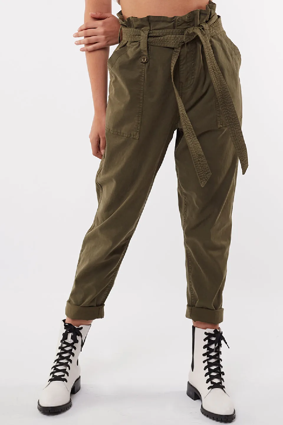 Jane Twill Khaki High Waist Pant