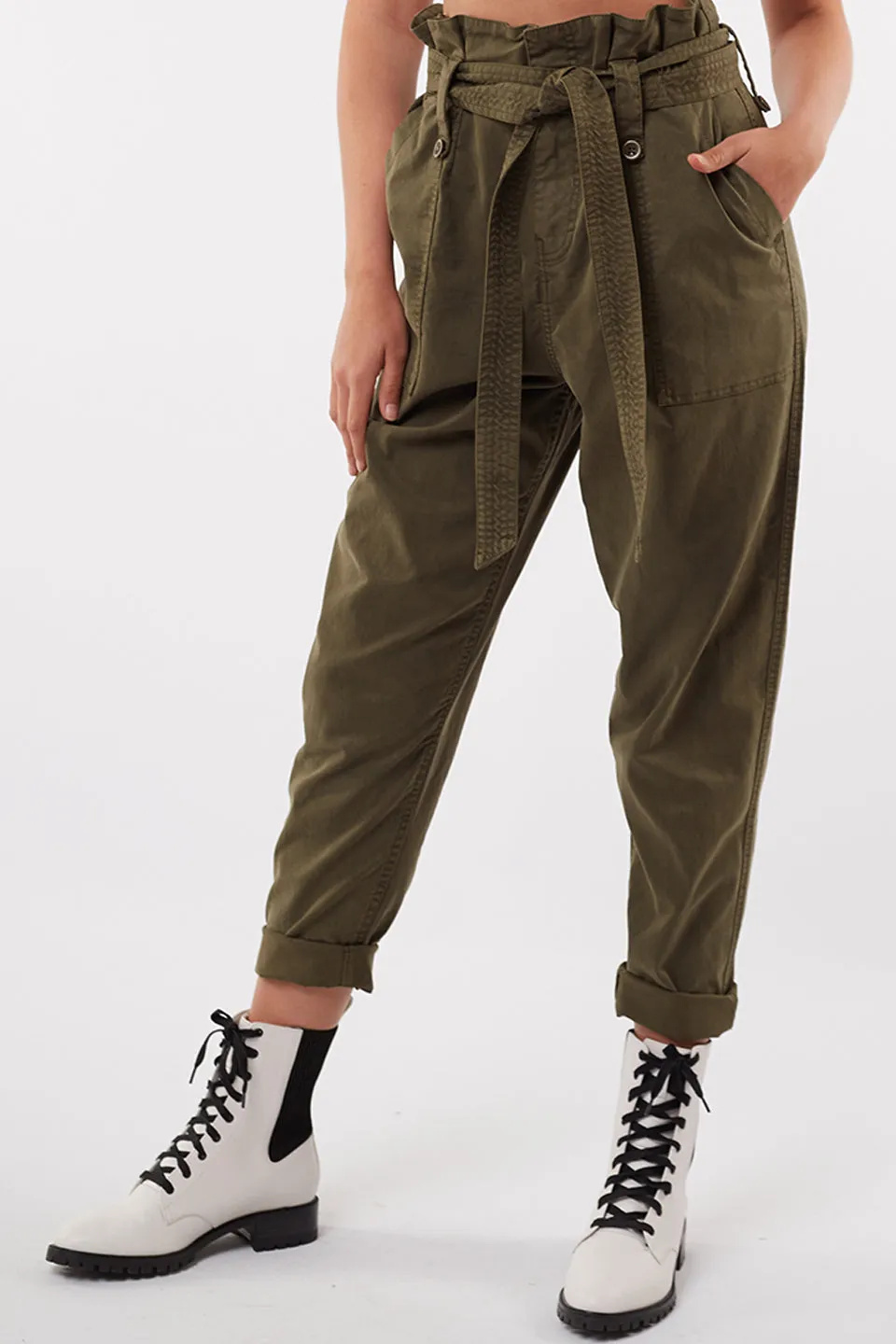 Jane Twill Khaki High Waist Pant