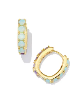 Kendra Scott Chandler Huggie Hoop Earrings in Reversible Green Lilac Mix and Gold