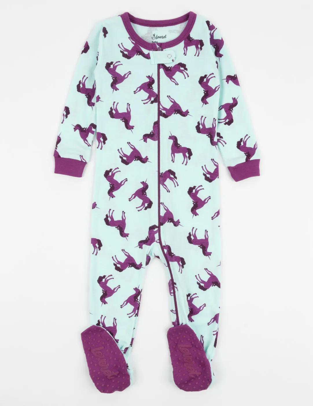 Kids Footed Purple Unicorn Cotton Pajamas