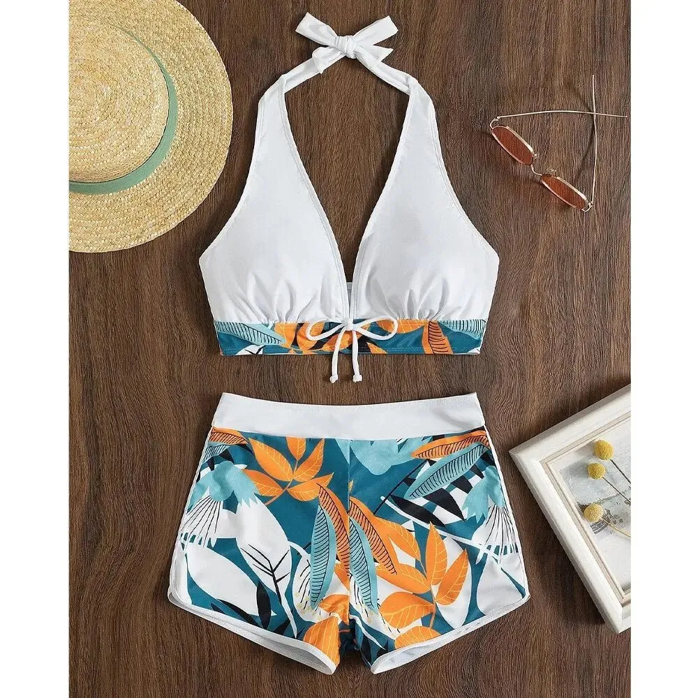 Kristiana Elegant Halter Top & Short 2-Piece Swim Set