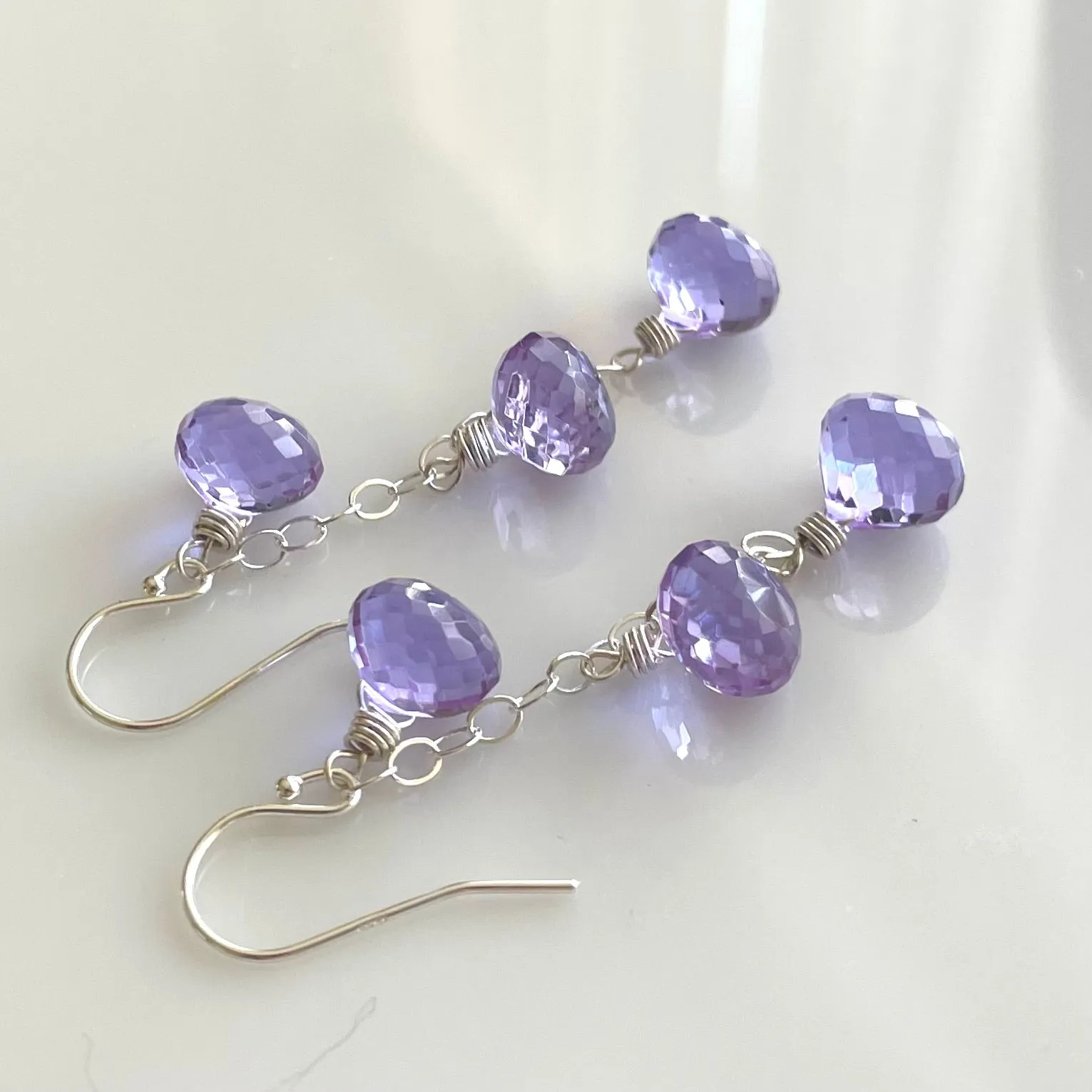 Lavender Grape Trio Earrings, Quartz