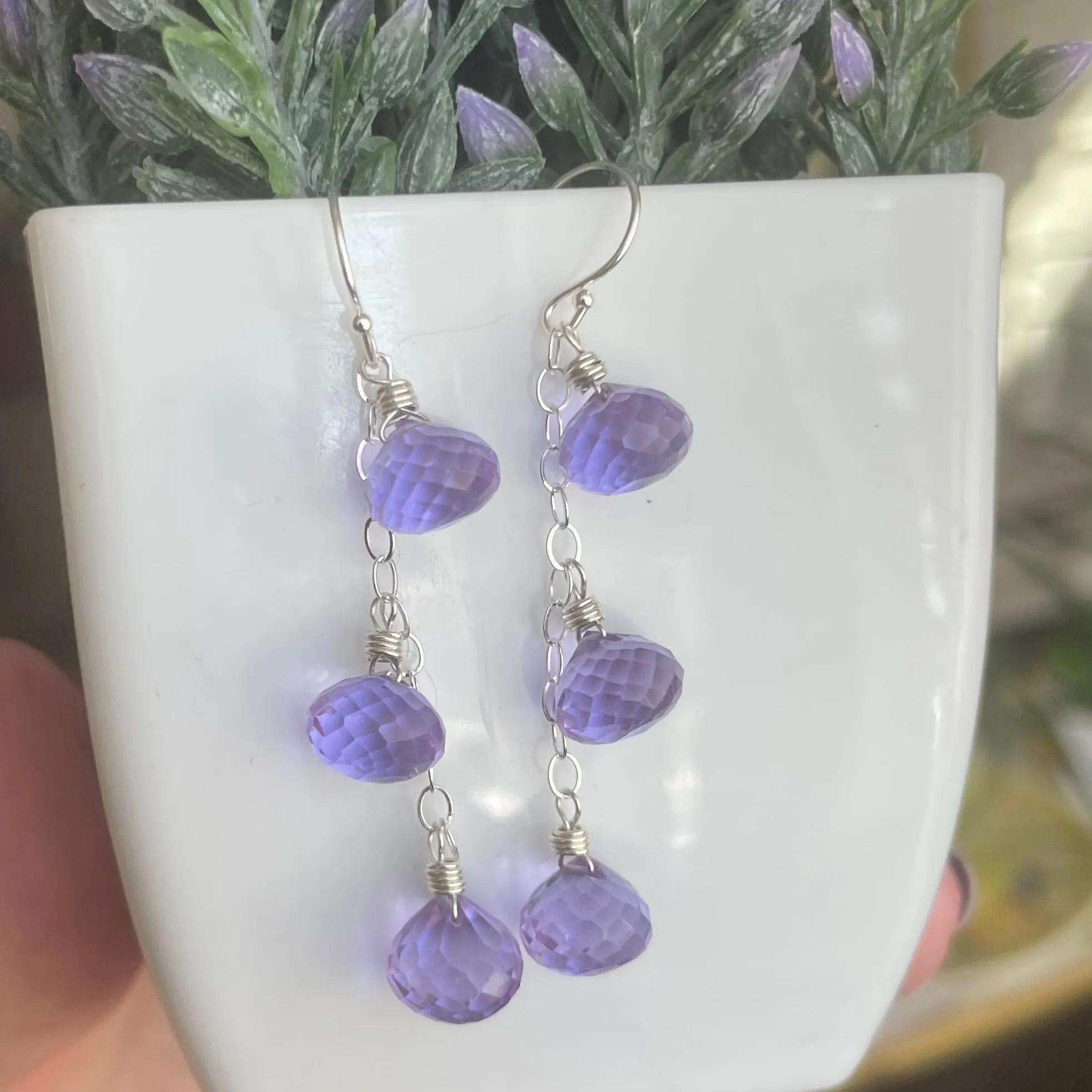 Lavender Grape Trio Earrings, Quartz