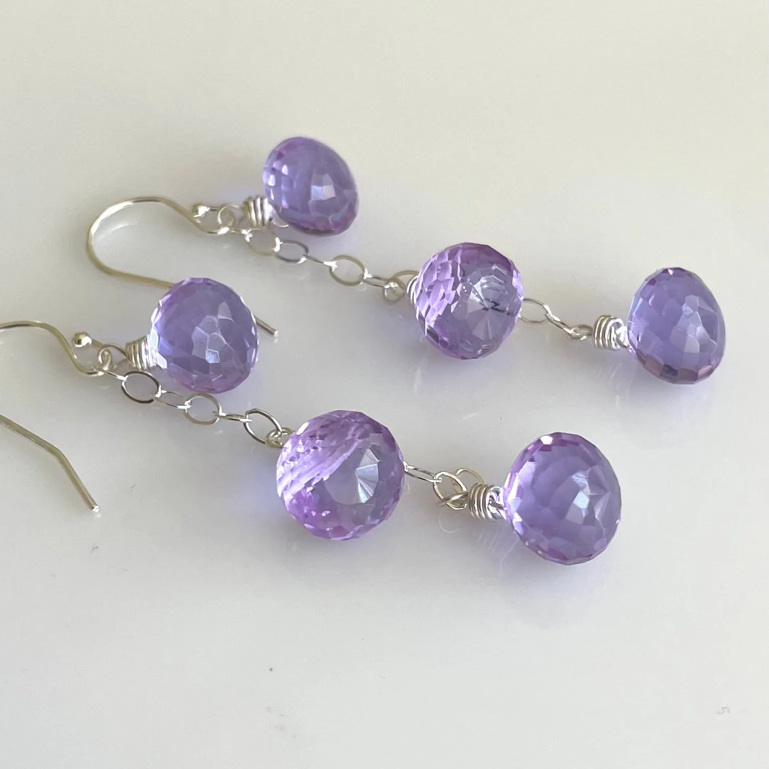 Lavender Grape Trio Earrings, Quartz