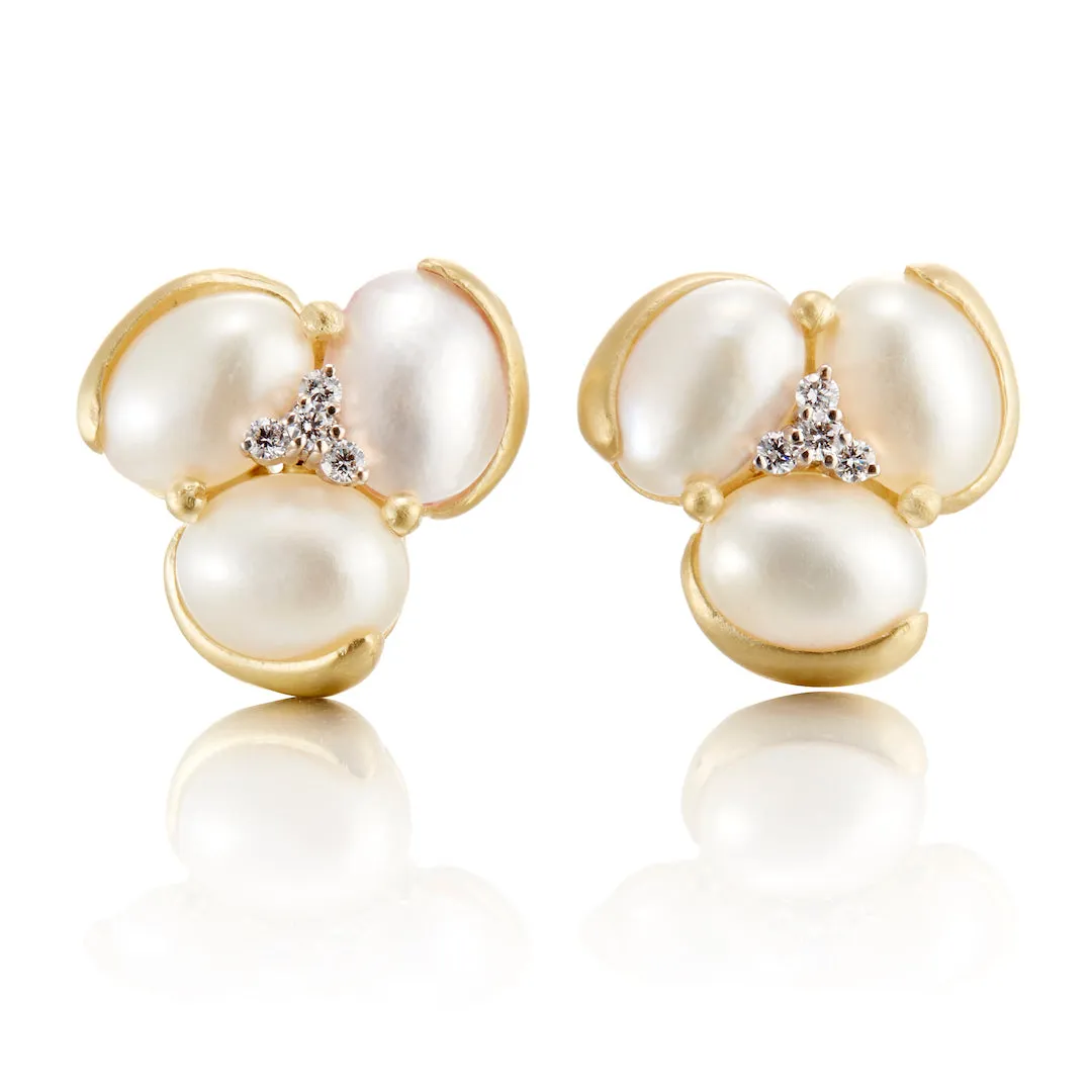 Mabe Pearl & Diamond Cluster Earrings