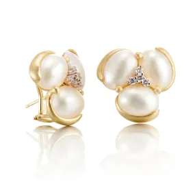 Mabe Pearl & Diamond Cluster Earrings