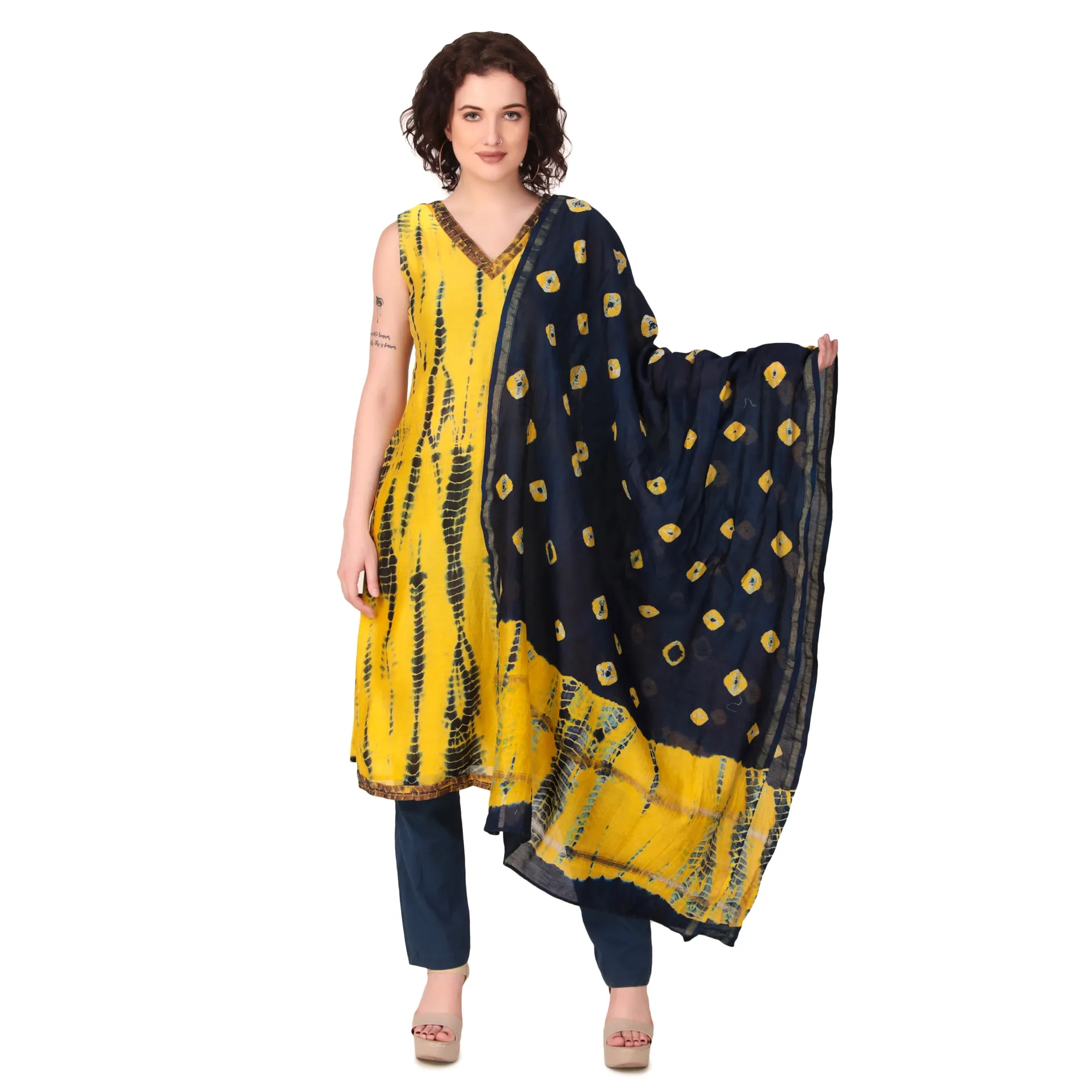 Magnetism yellow chanderi Silk Suit Set with Pant and dupptta for Women