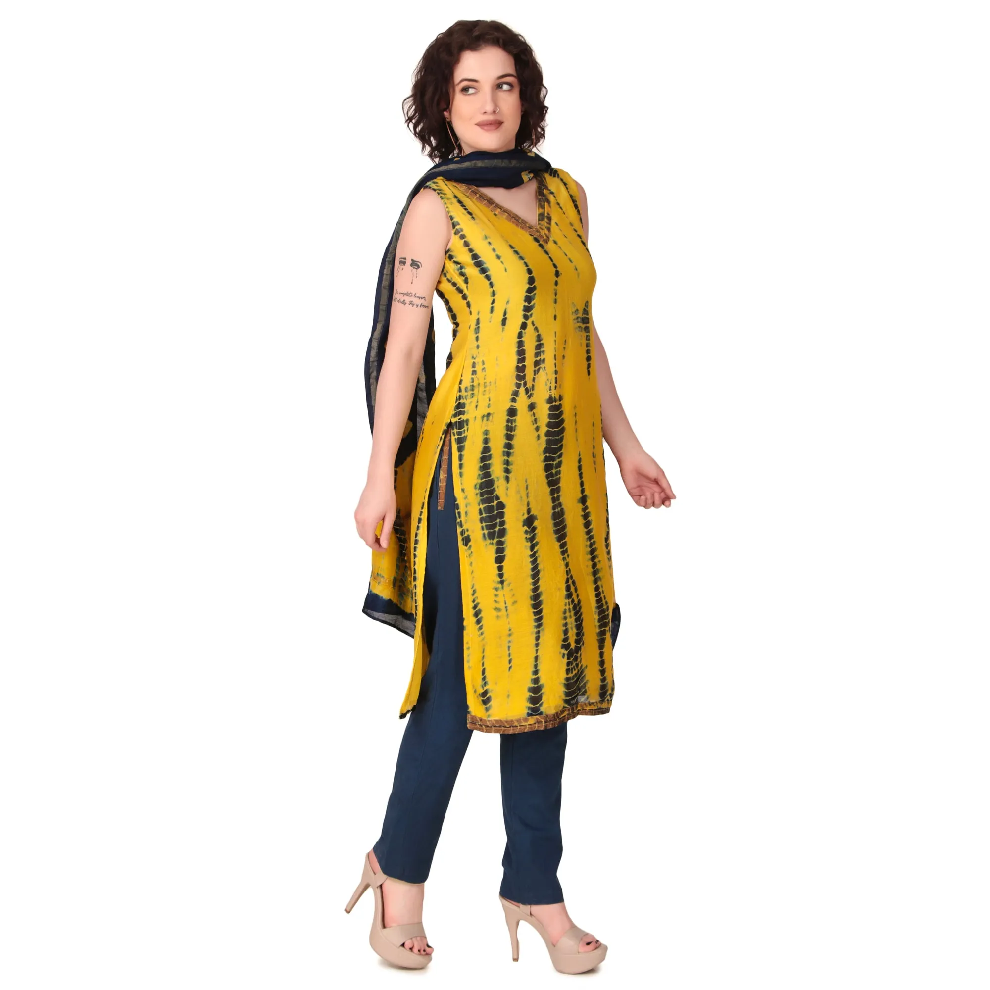 Magnetism yellow chanderi Silk Suit Set with Pant and dupptta for Women