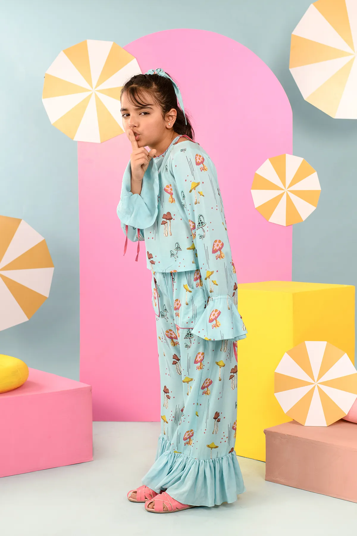 Magpie- Aqua Blue Printed Coord Set For Girls