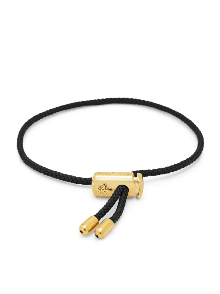 Men's Black String Bracelet with Adjustable Gold Lock