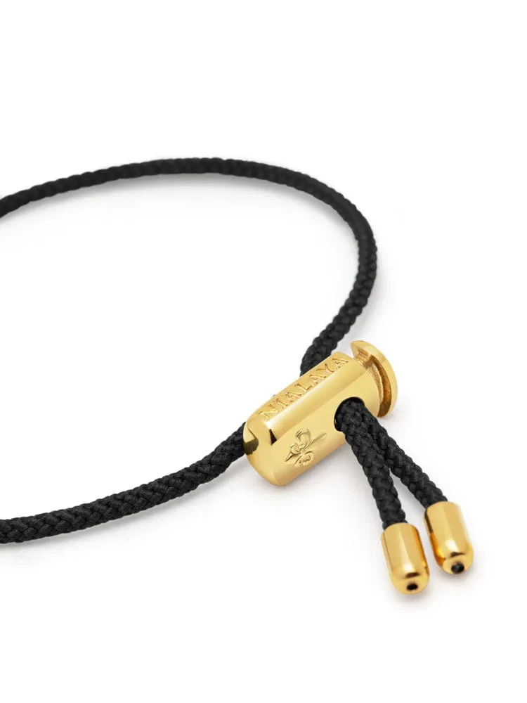 Men's Black String Bracelet with Adjustable Gold Lock