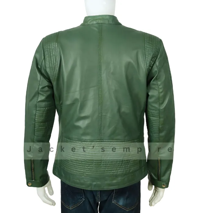 Men’s Casual Wear Green Leather Biker Jacket