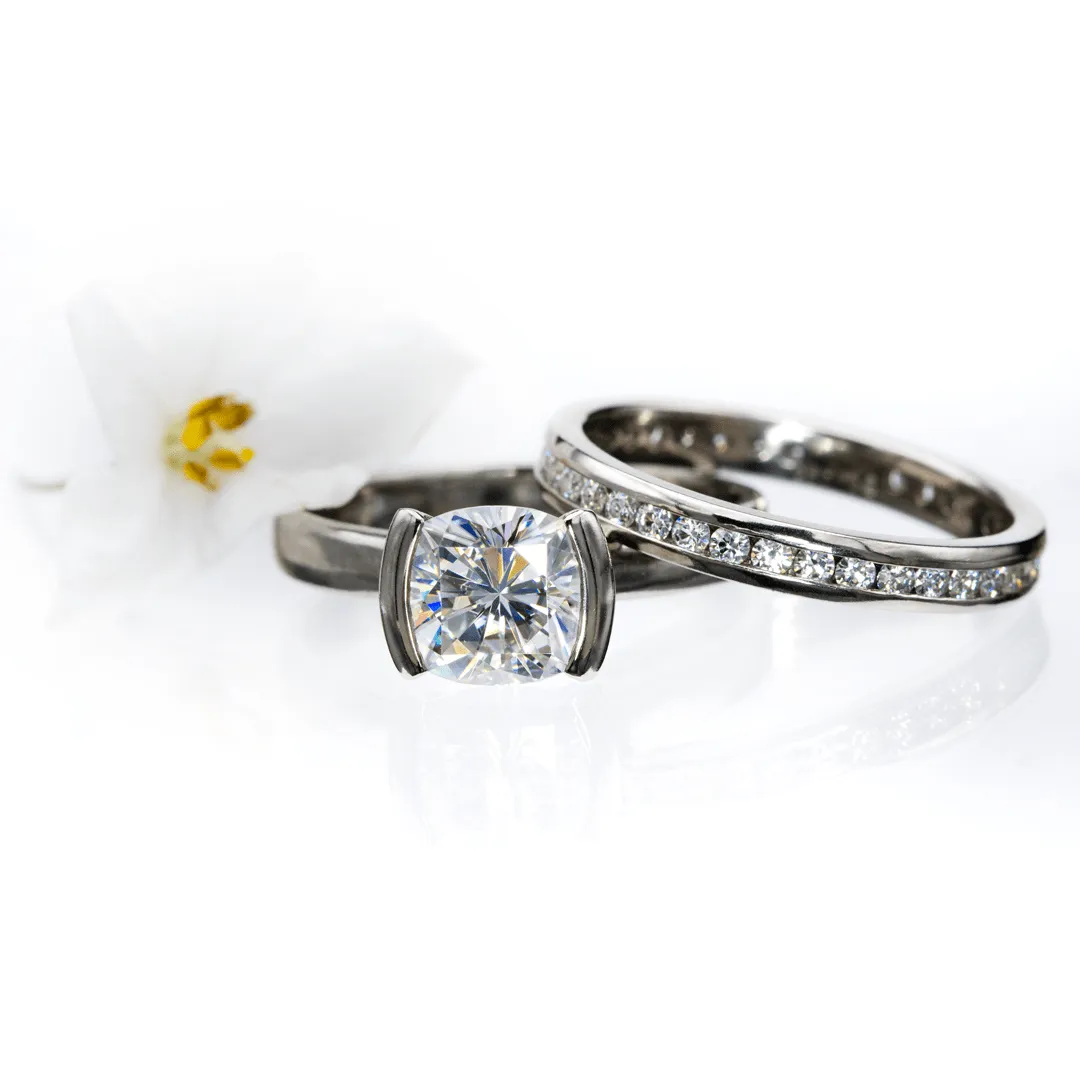 Moissanite Channel Set Eternity Anniversary 14k White Gold Wedding Band, Ready To Ship Size 7.5