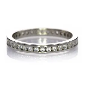 Moissanite Channel Set Eternity Anniversary 14k White Gold Wedding Band, Ready To Ship Size 7.5