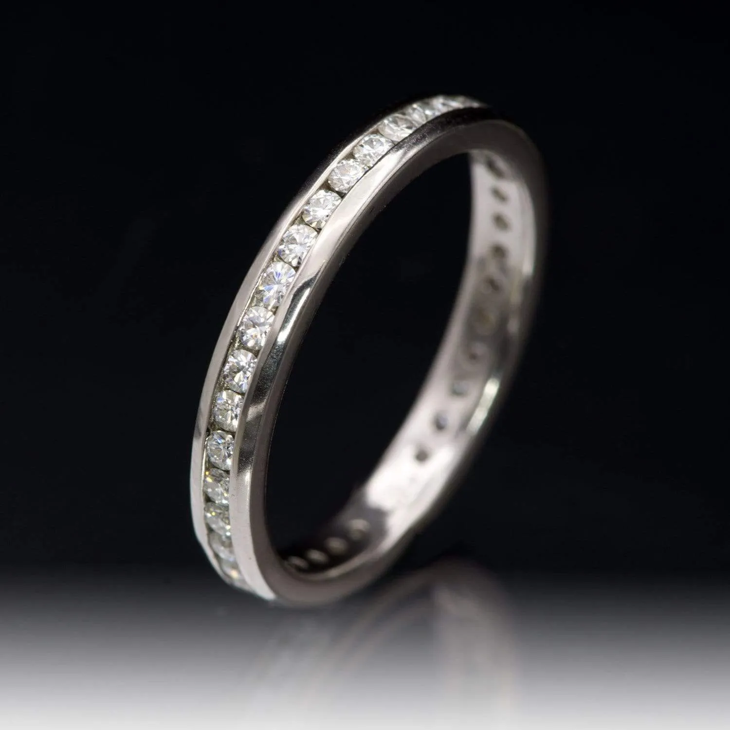 Moissanite Channel Set Eternity Anniversary 14k White Gold Wedding Band, Ready To Ship Size 7.5