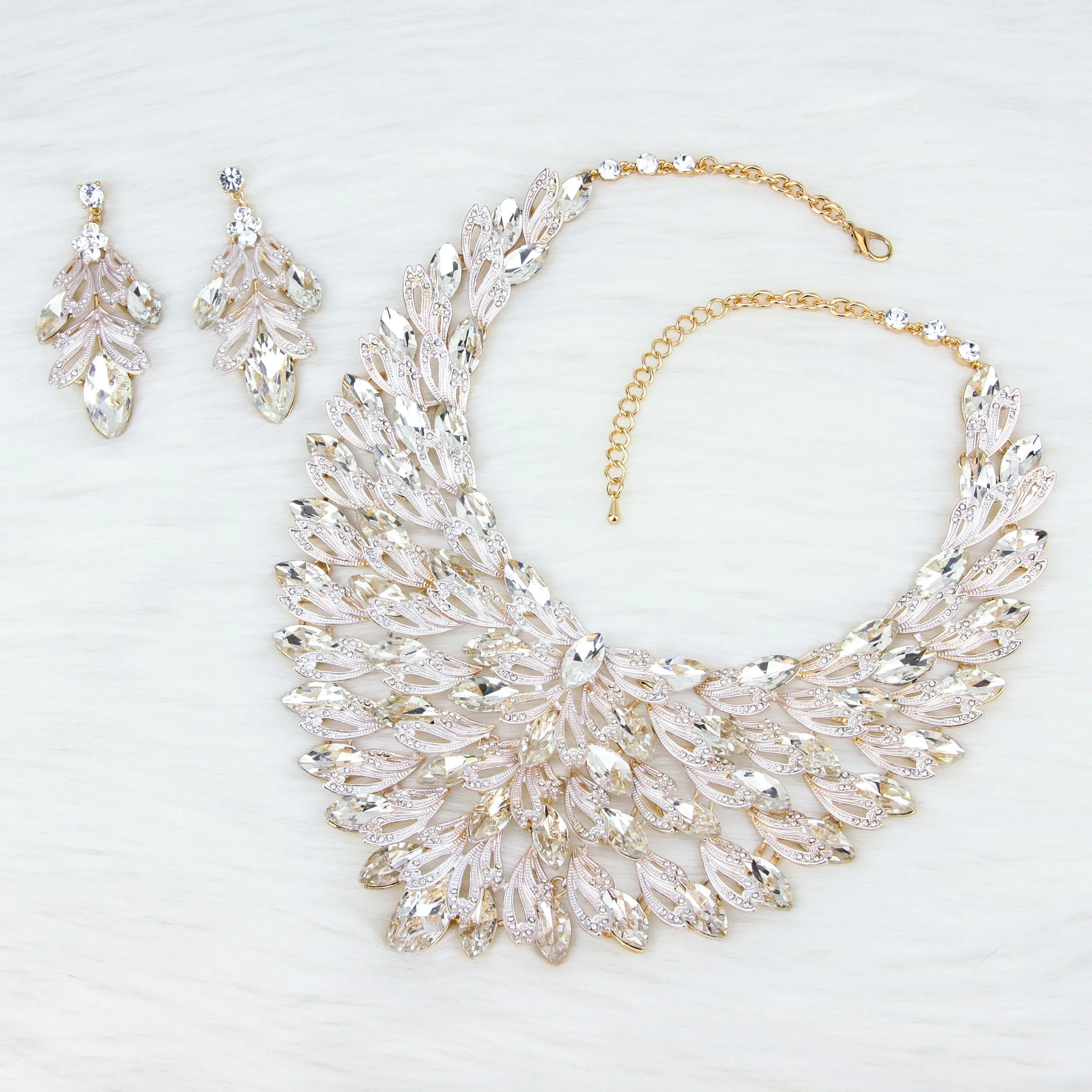 Morocco Large Statement Rhinestone Necklace & Earring Set