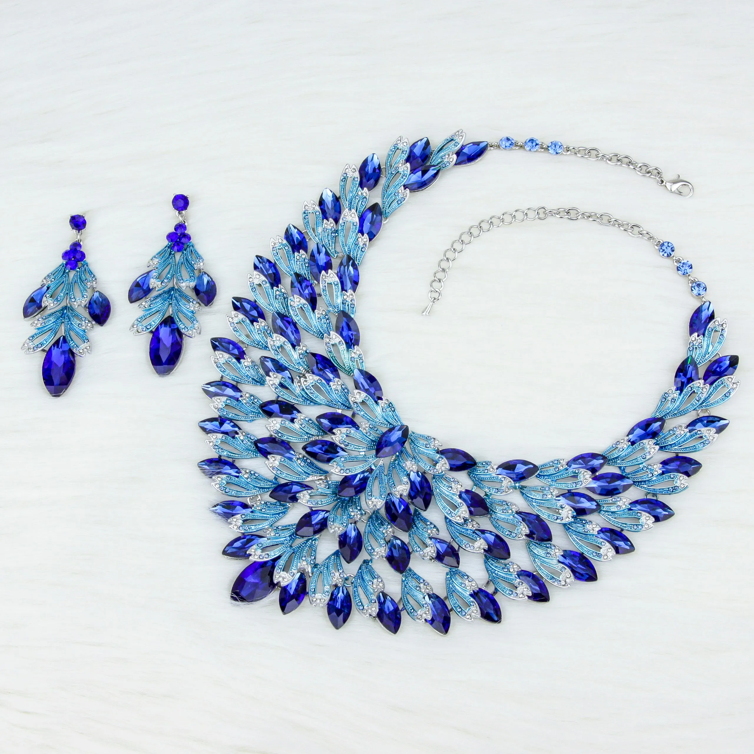 Morocco Large Statement Rhinestone Necklace & Earring Set