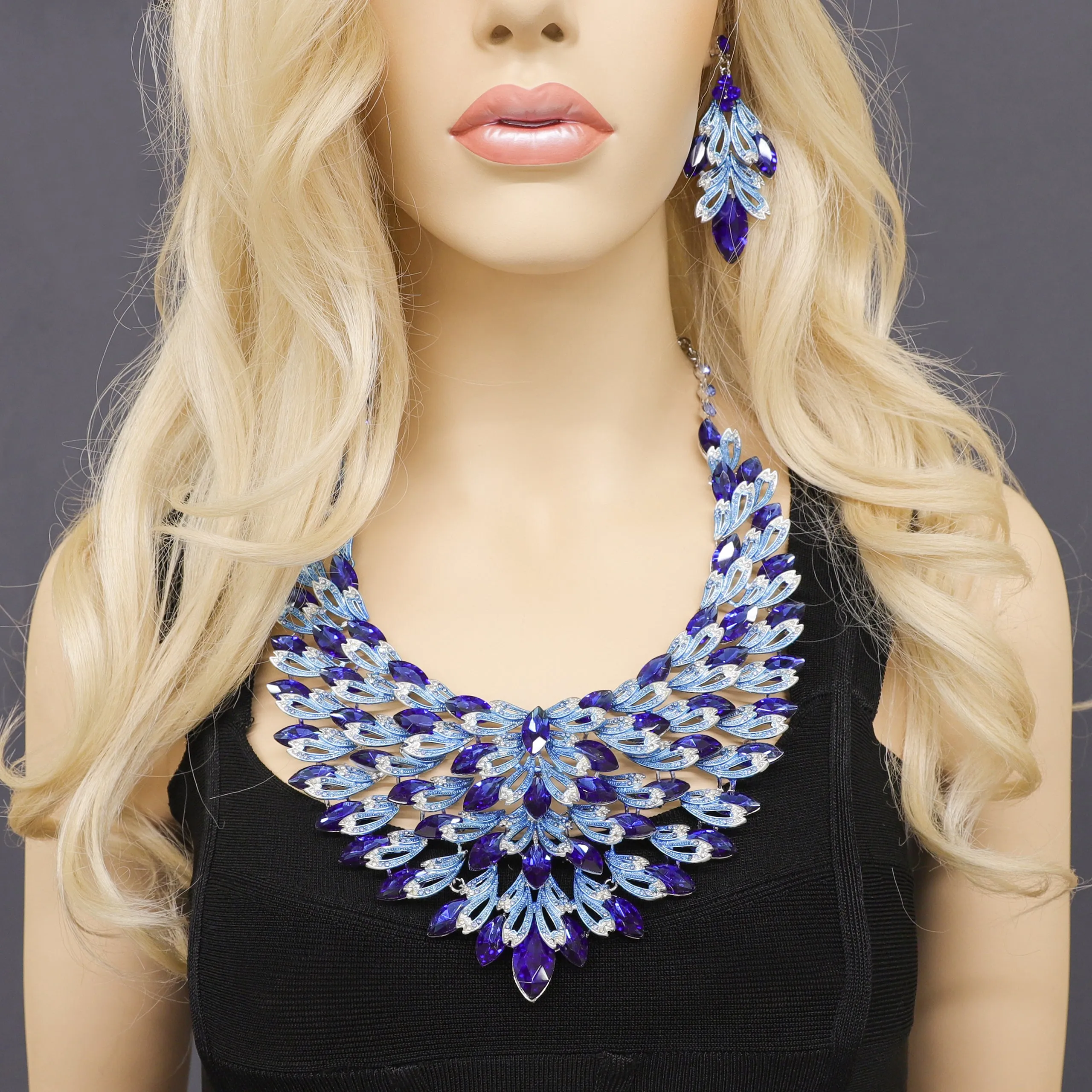 Morocco Large Statement Rhinestone Necklace & Earring Set