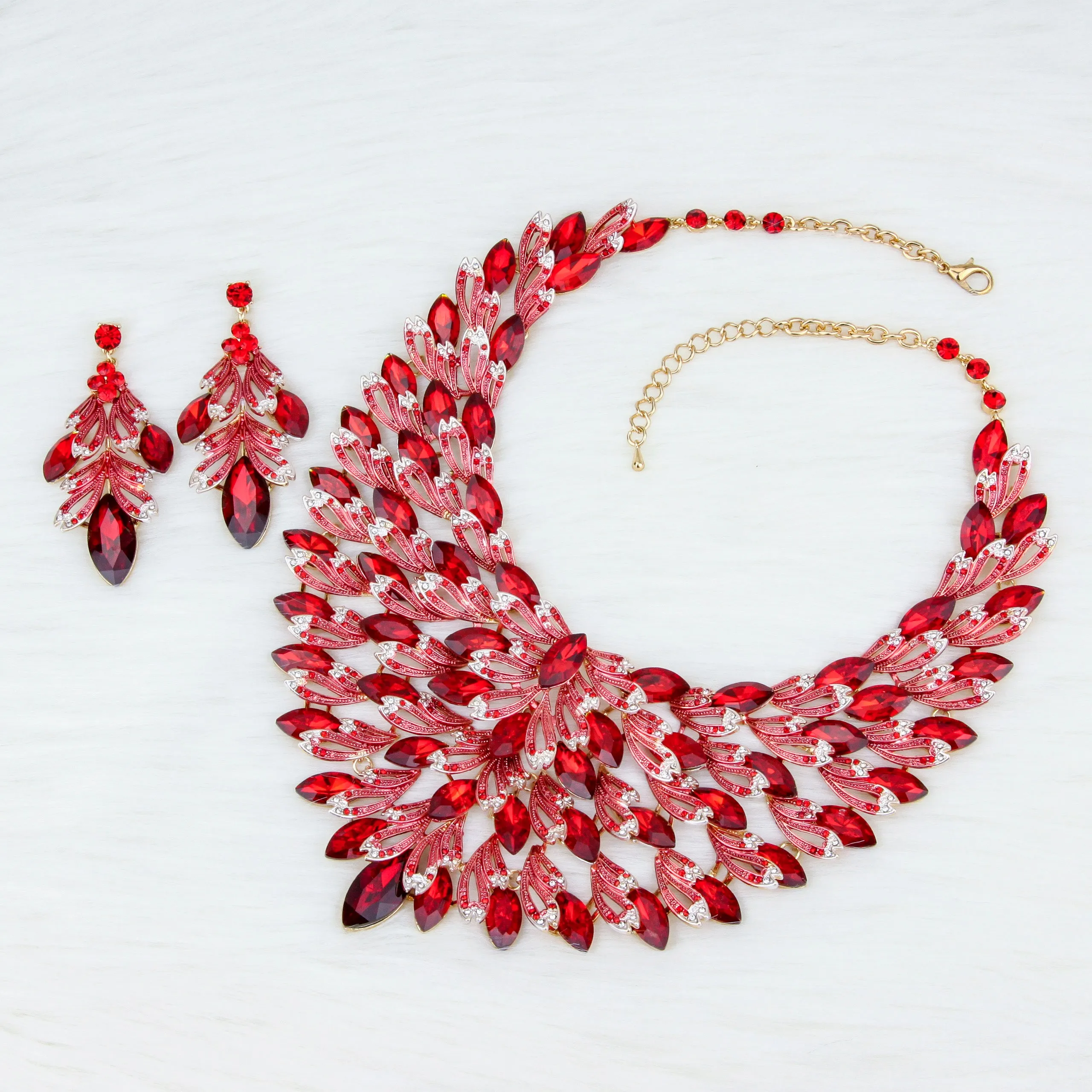 Morocco Large Statement Rhinestone Necklace & Earring Set