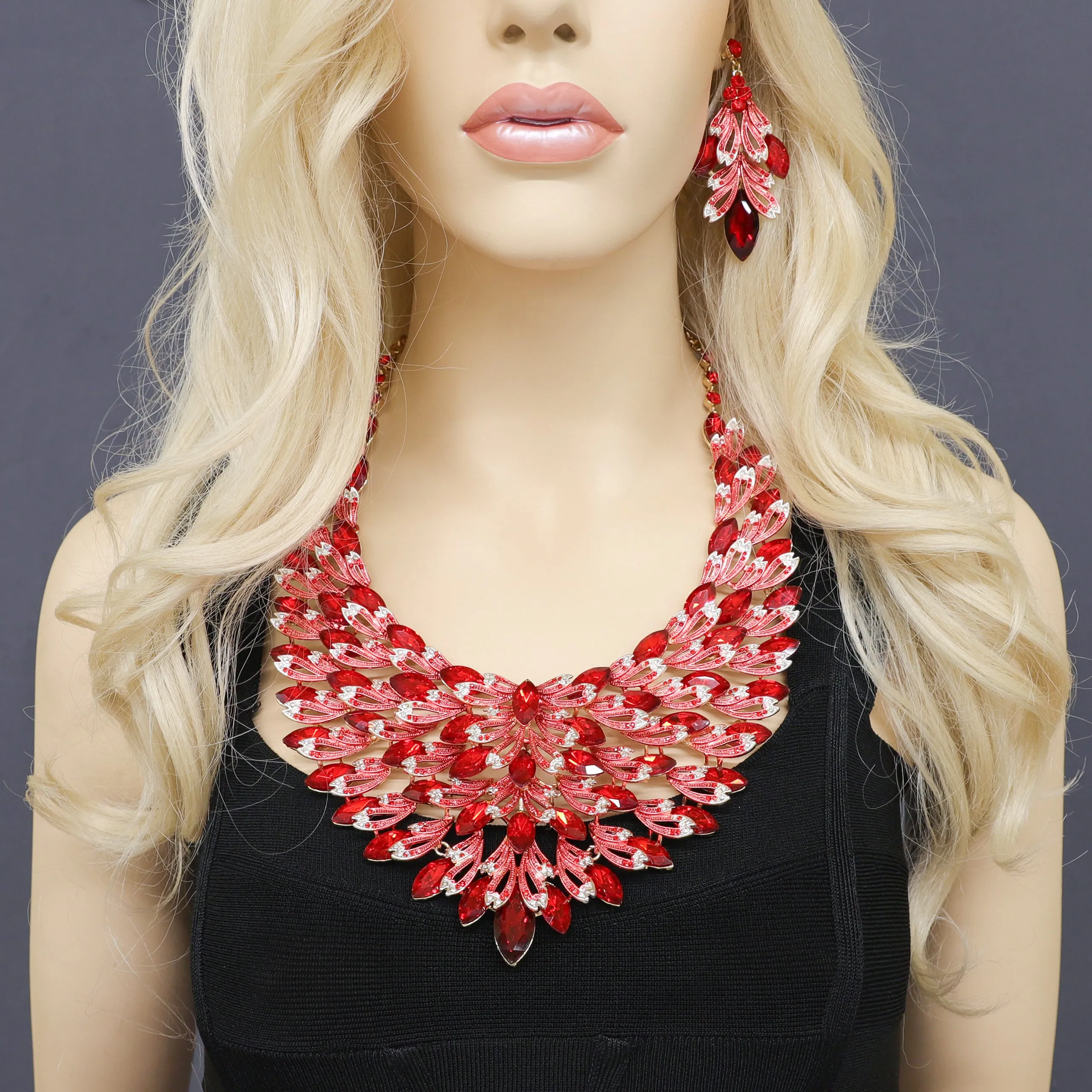 Morocco Large Statement Rhinestone Necklace & Earring Set