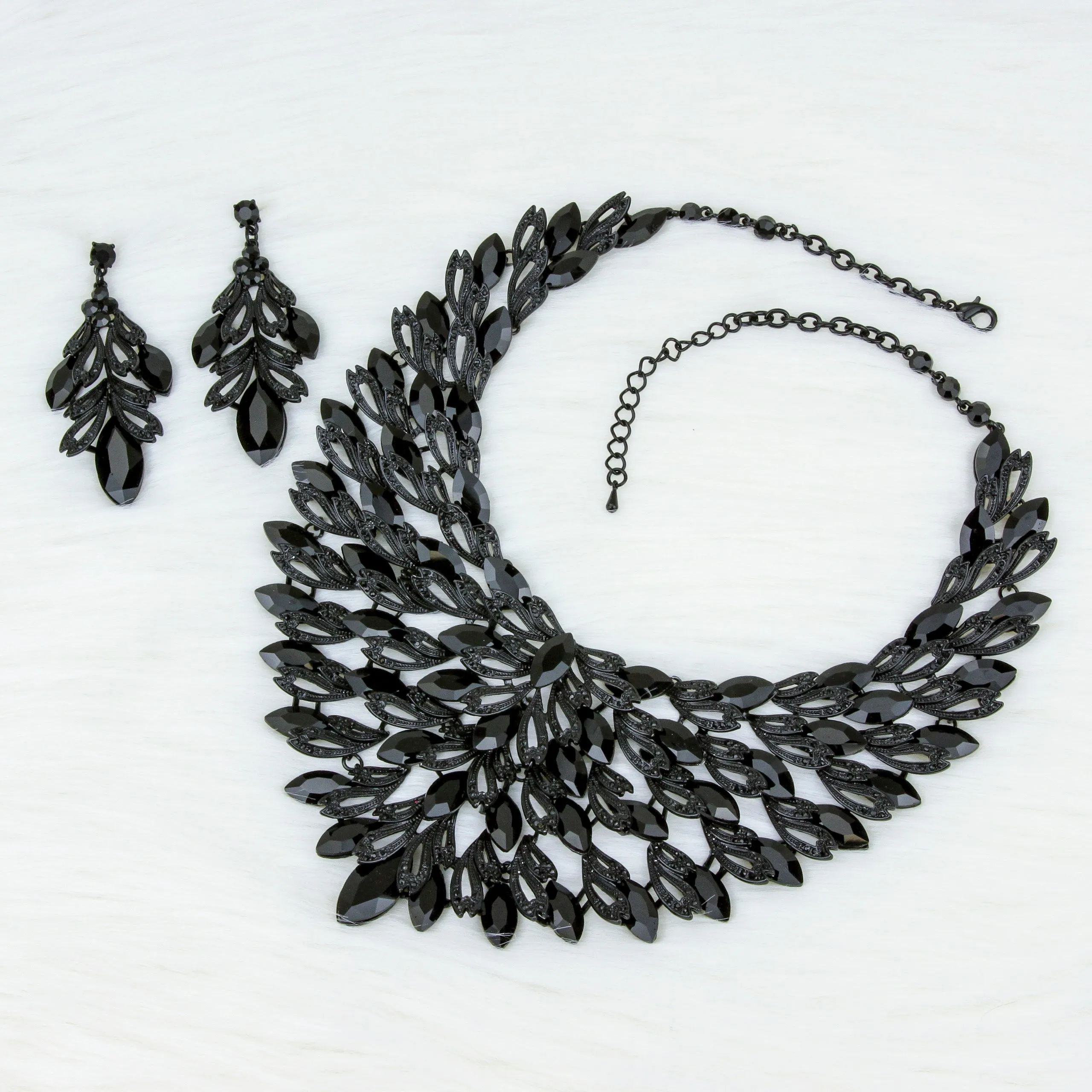 Morocco Large Statement Rhinestone Necklace & Earring Set