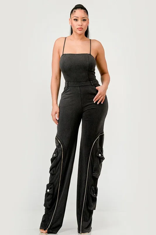 Moto Mystique Cargo Jumpsuit in Black