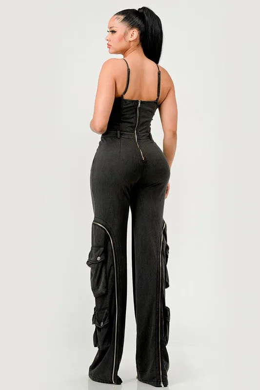 Moto Mystique Cargo Jumpsuit in Black