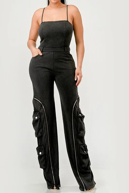 Moto Mystique Cargo Jumpsuit in Black