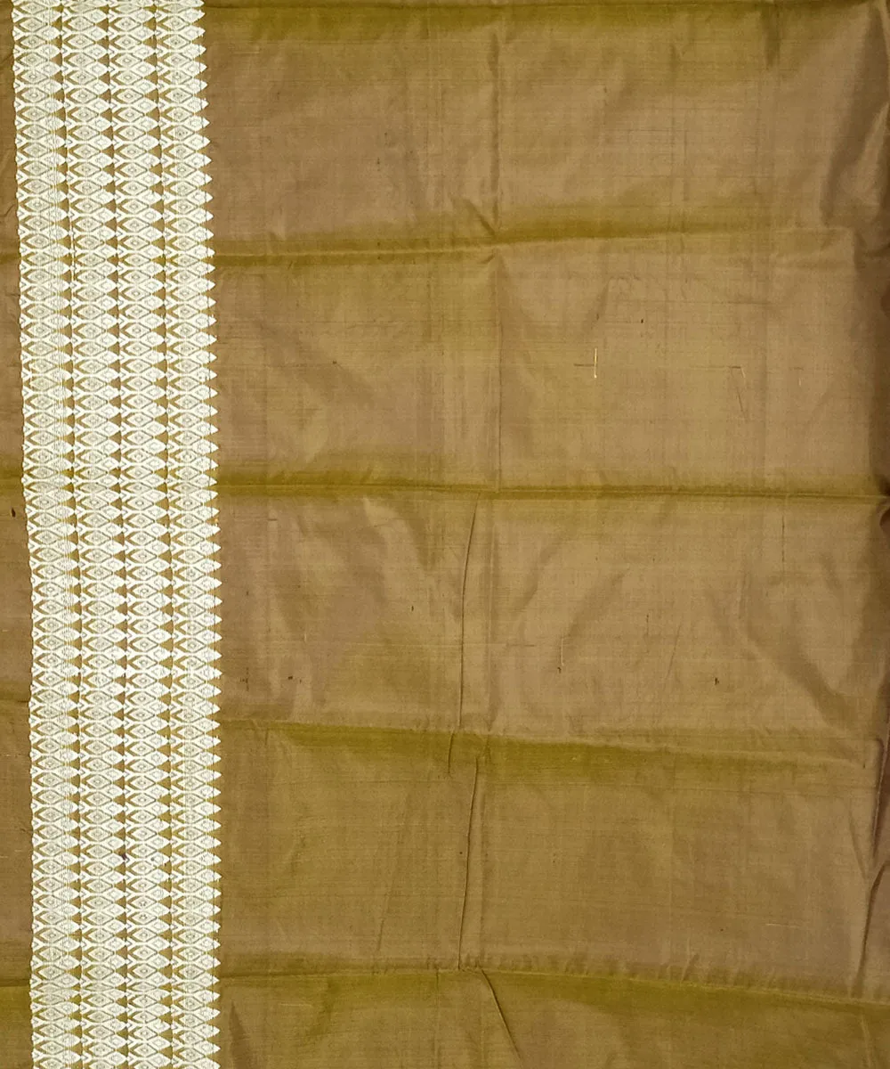 Olive green white silk handloom assam mekhela chador