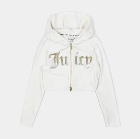 Ombre Big Bling Velour Zip Up Womens Hoodie (White)