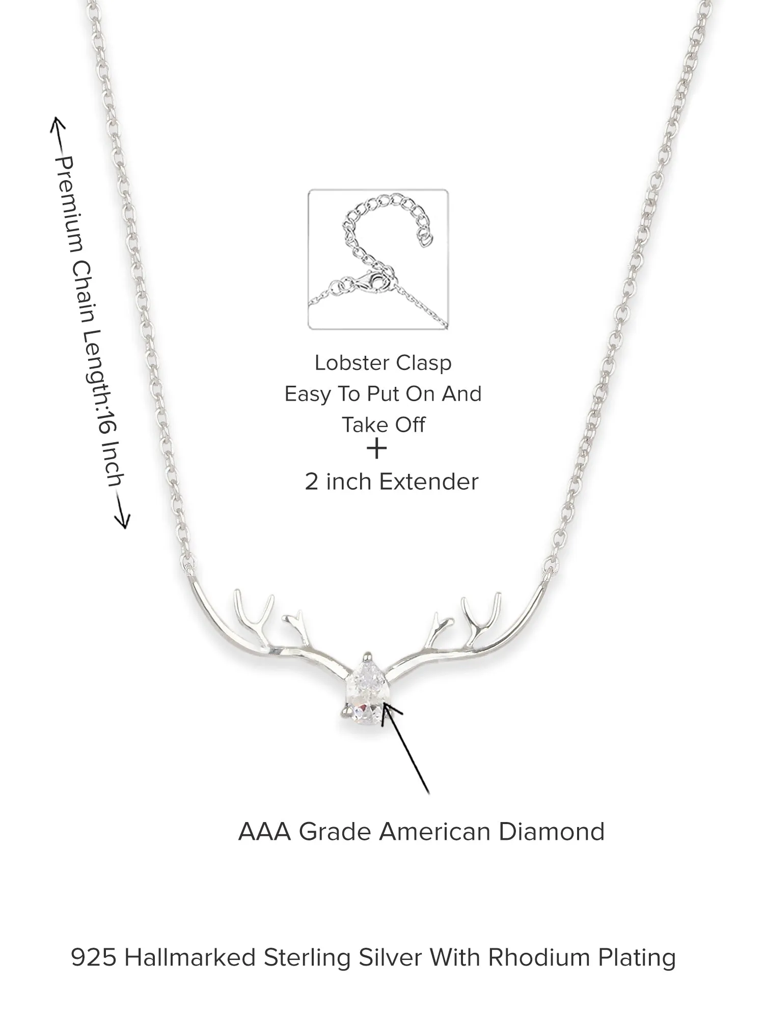 Ornate Jewels American Diamond Deer Silver Necklace For Women