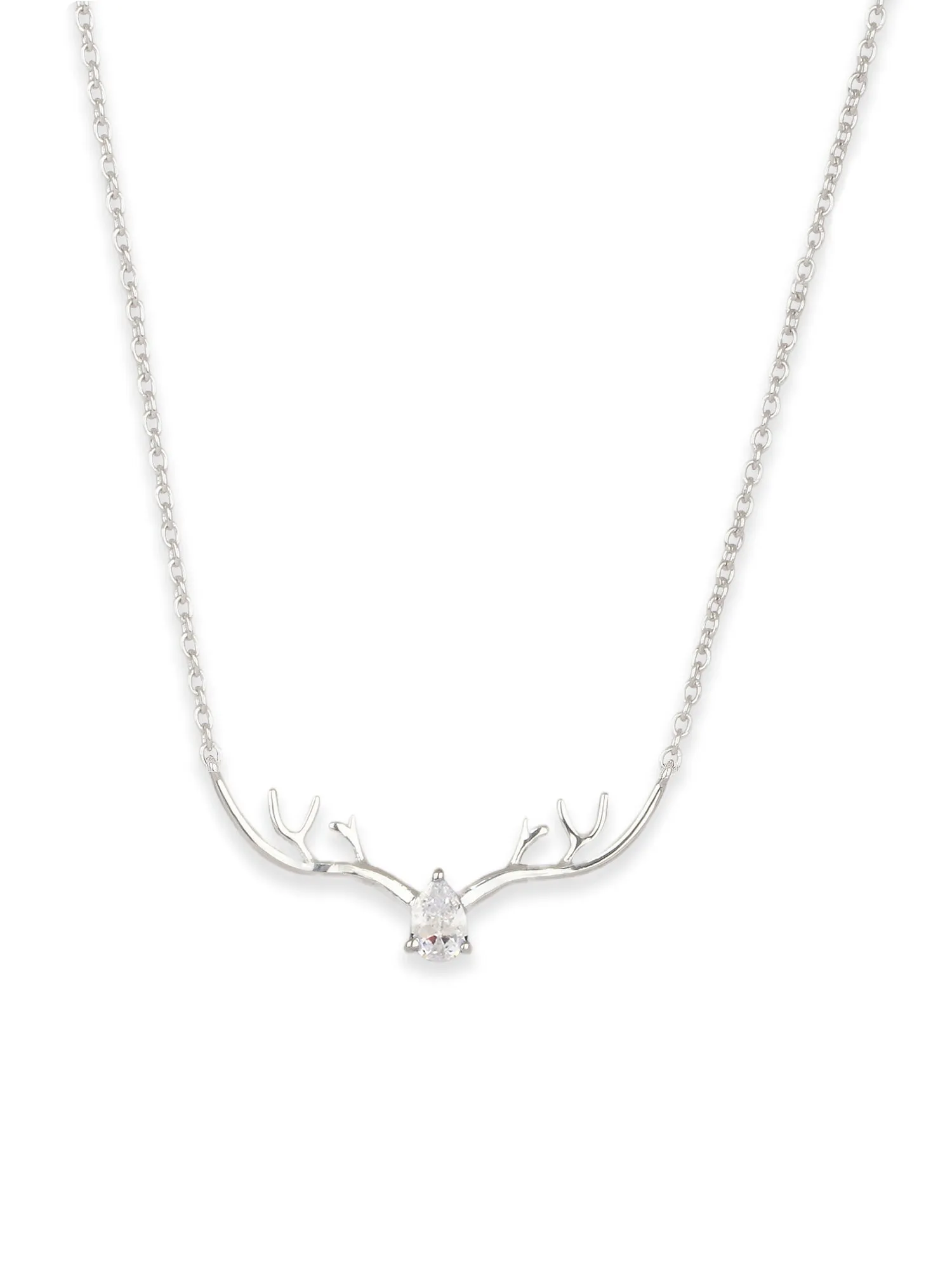 Ornate Jewels American Diamond Deer Silver Necklace For Women