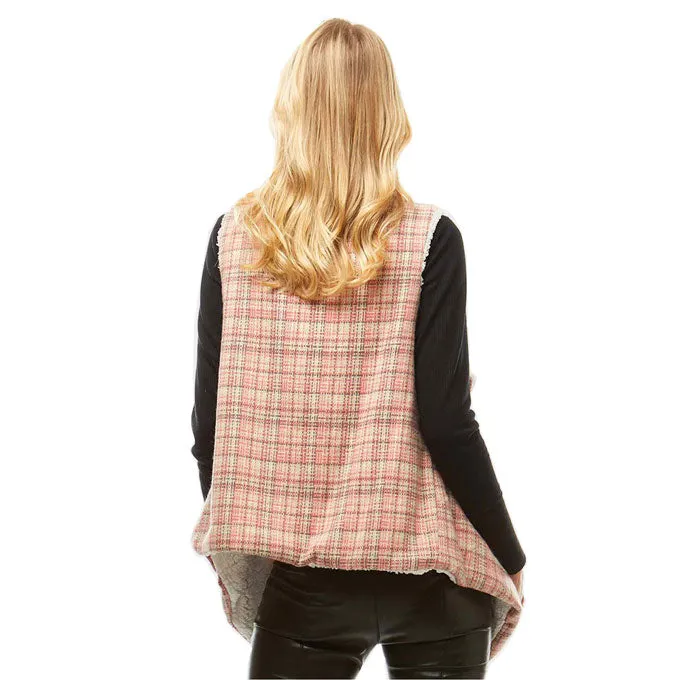 Plaid Faux Fur Lining and Pocket Vest