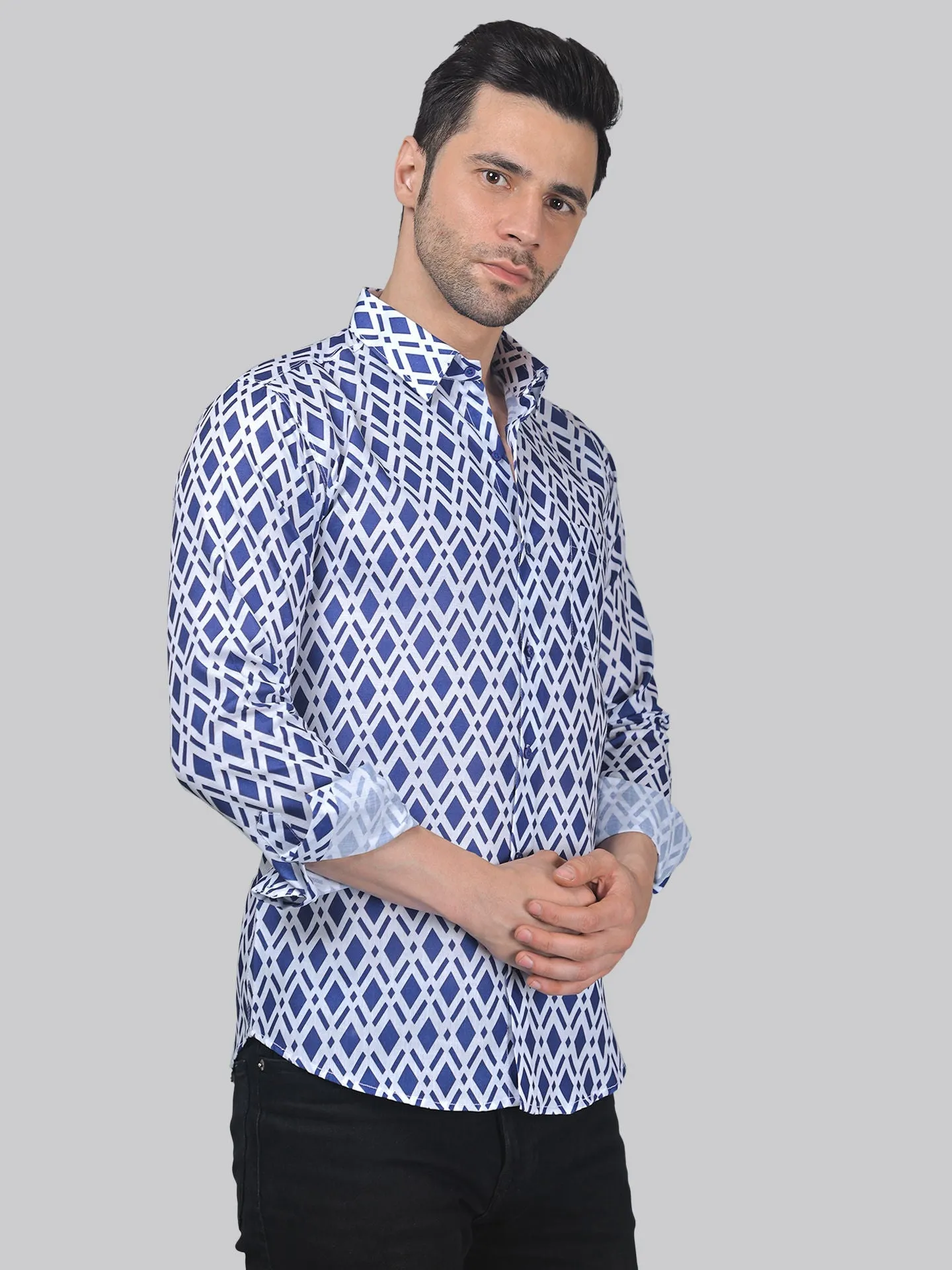 Pre-Raphaelite Men's Printed Full Sleeve Cotton Button-Up Shirt For Men