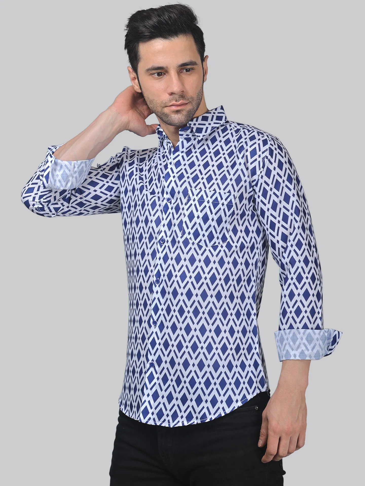 Pre-Raphaelite Men's Printed Full Sleeve Cotton Button-Up Shirt For Men