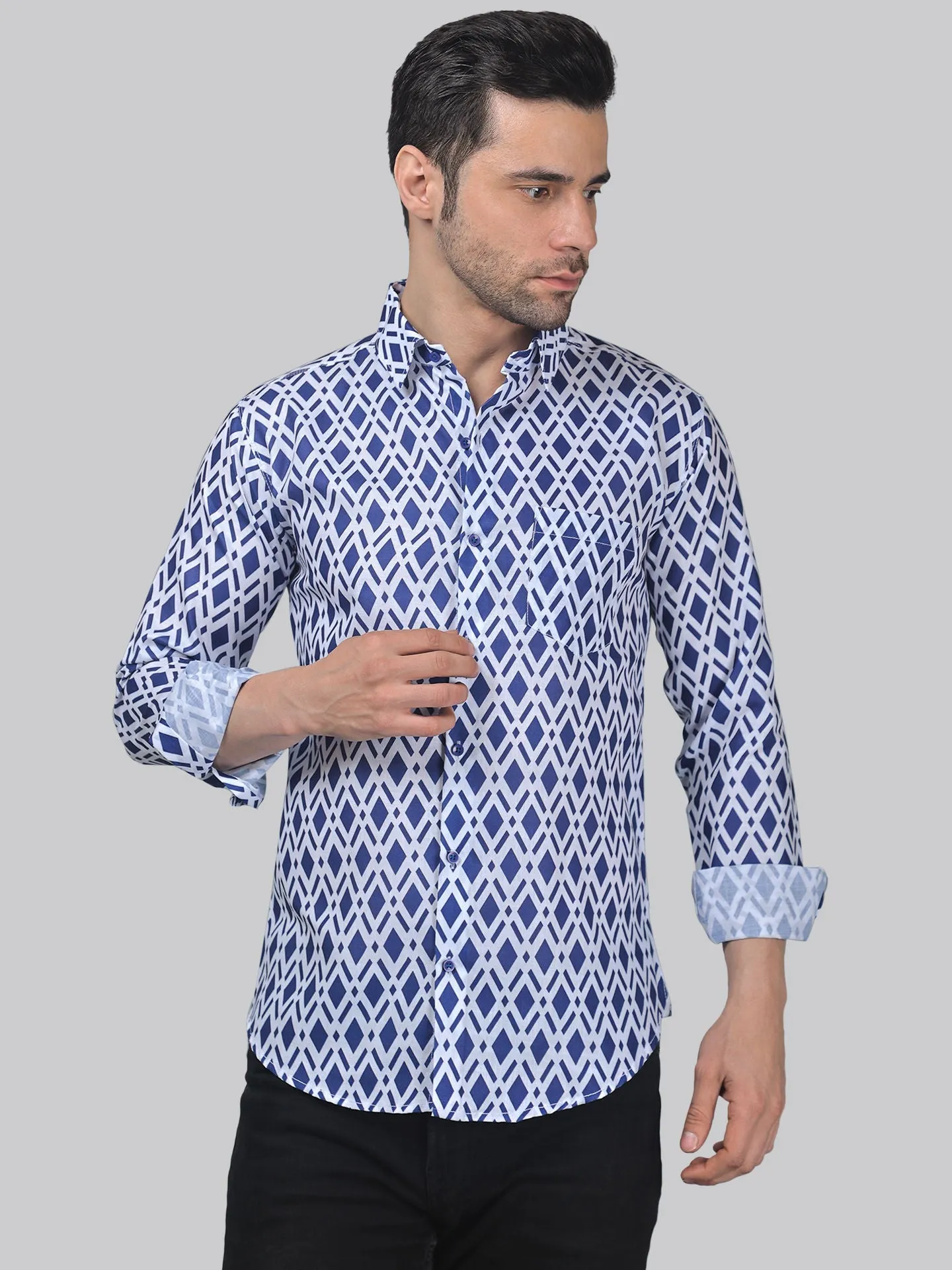 Pre-Raphaelite Men's Printed Full Sleeve Cotton Button-Up Shirt For Men