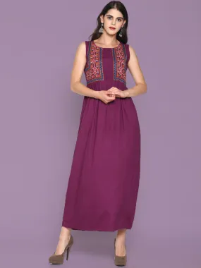 Purple Embroidered Maxi Dress