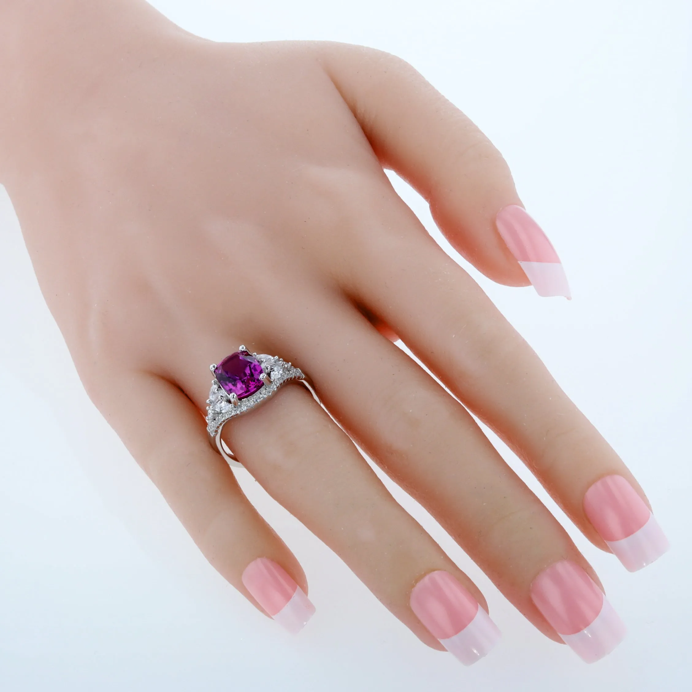 Purple Sapphire Cushion Cut Sterling Silver Ring Size 7