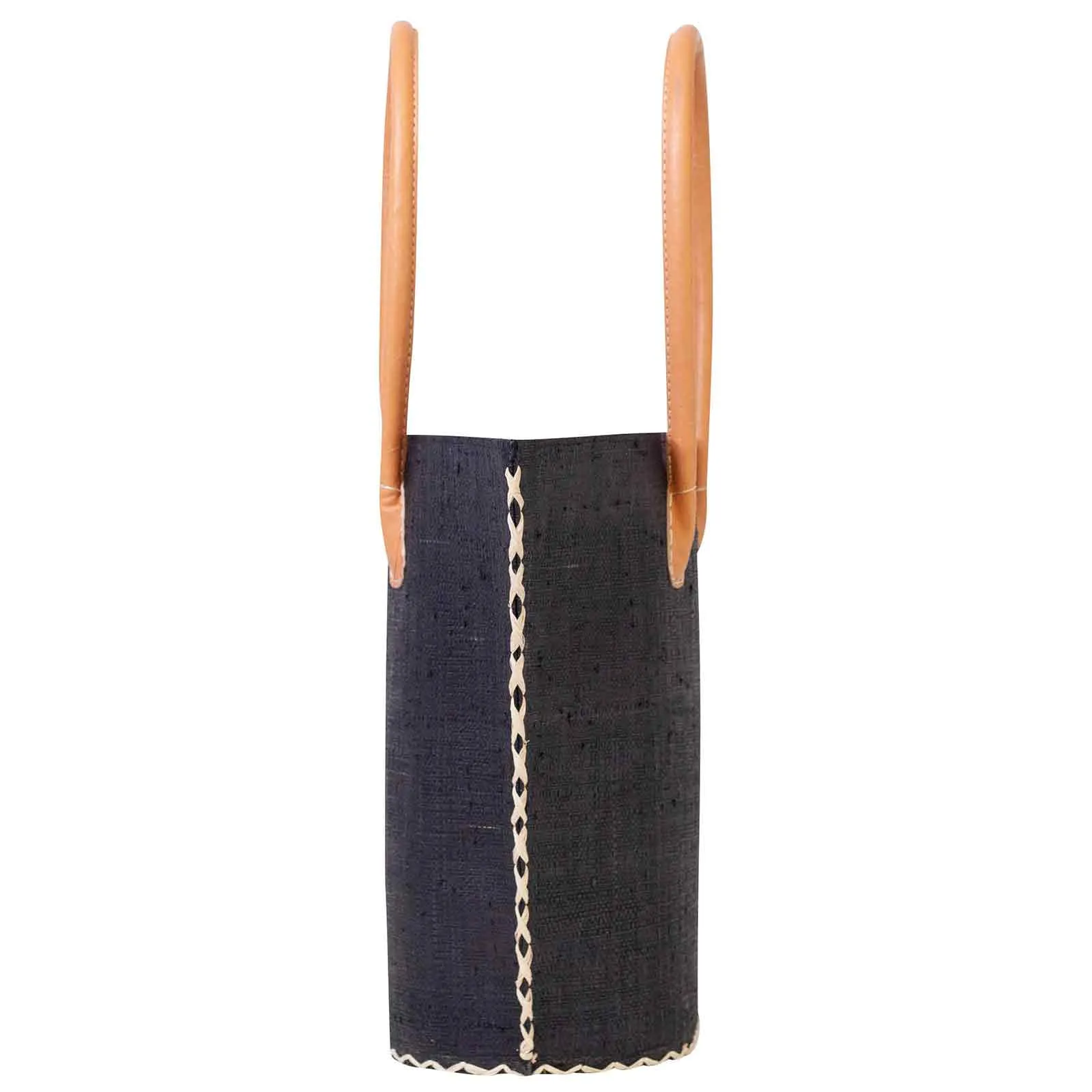 Raffia Black Tote with Leather Handle