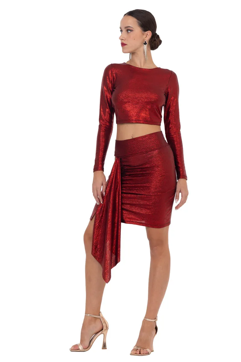 Red Metallic Long Sleeve Crop Top