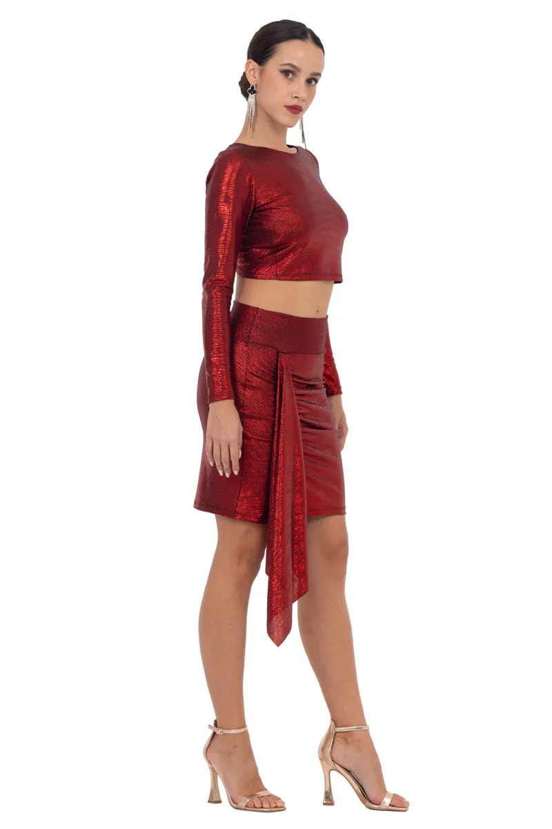 Red Metallic Long Sleeve Crop Top