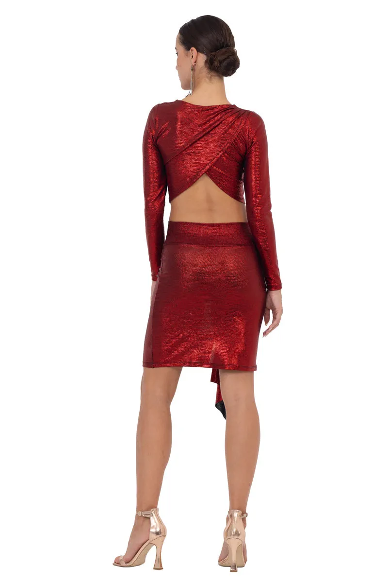 Red Metallic Long Sleeve Crop Top