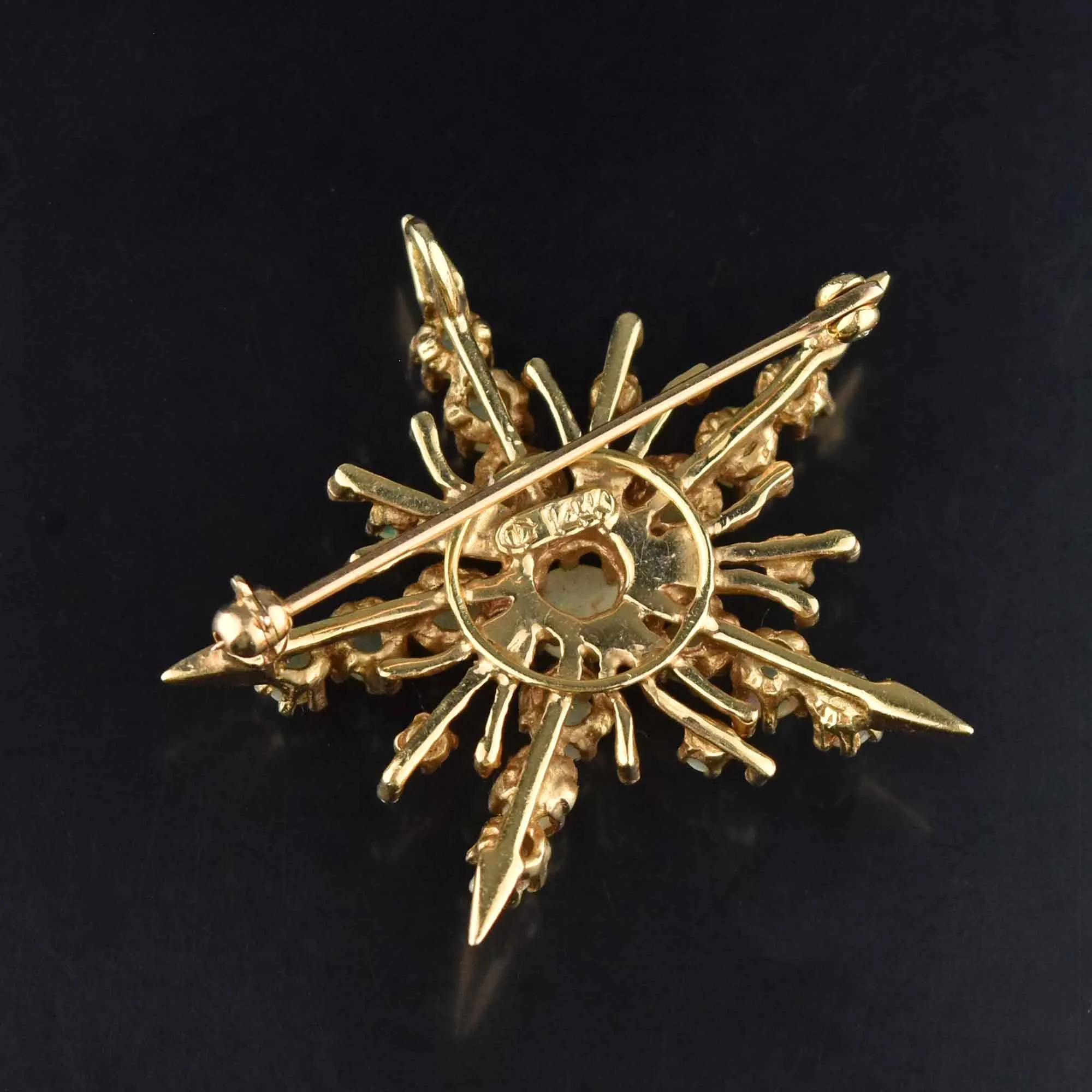 Retro 14K Gold Opal Starburst Brooch Pendant