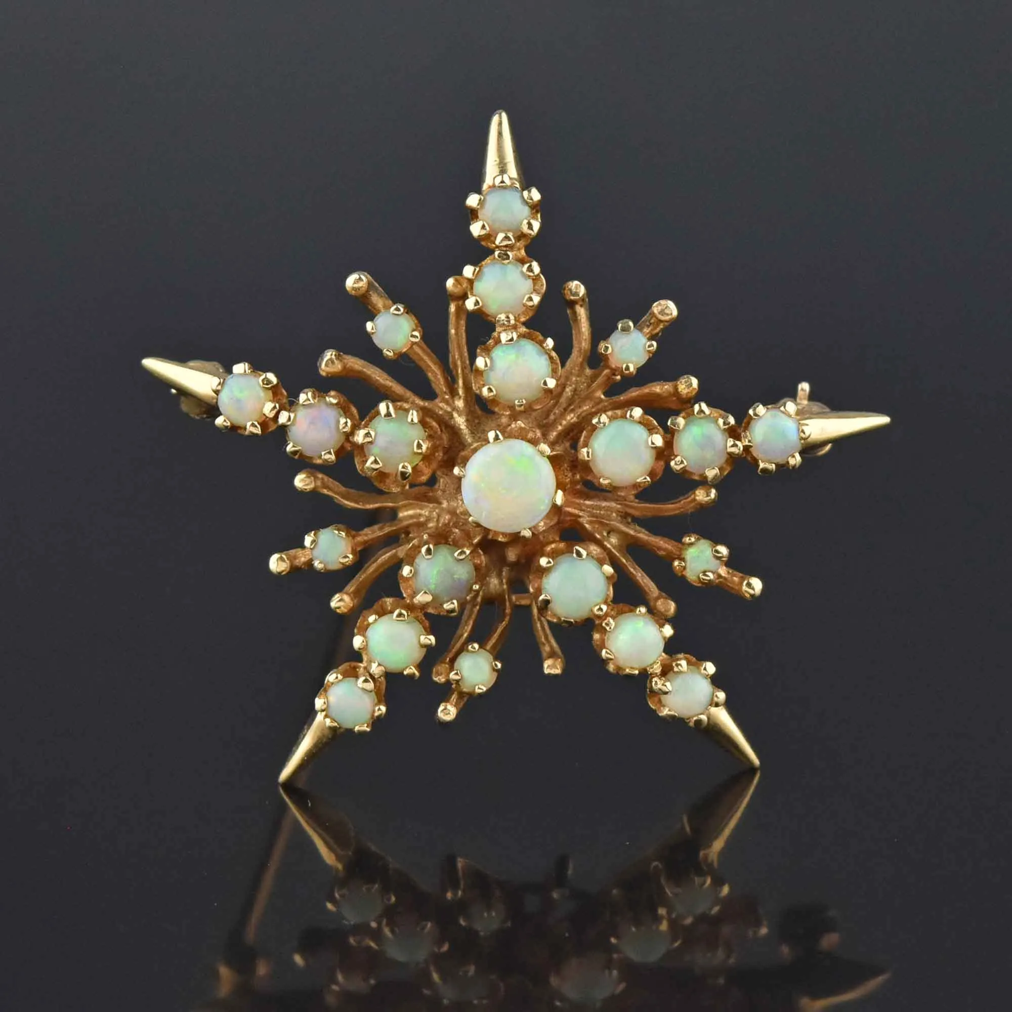 Retro 14K Gold Opal Starburst Brooch Pendant